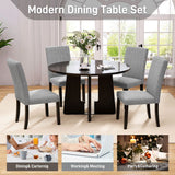 5 Piece Round Dining Table Set, Modern Table And 4 Upholstered Chairs For Dining Room
