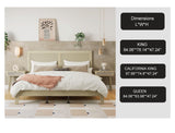 Solid Wood Platform California King Bed With Rattan