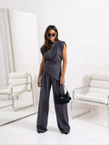Satin Cowl Neck Top and Pants Set