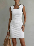 Women's Solid Color Sleeveless Knit Midi Dress – Casual One-Piece
