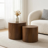 Nesting Coffee Table Set of 2 Round Wooden Coffee Tables