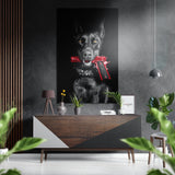 Black Doberman With Red Pistol Brushed Aluminum Dibond Wall Art