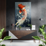 Orange Koi Fish in Blue Water Brushed Aluminum Dibond Wall Art
