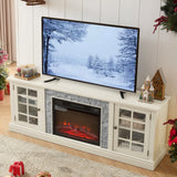 70" Modern TV Stand with 2-Door Storage and 23" Electric Fireplace - White, Grey, Cherry