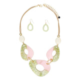AKA Pink & Green Organic Teardrop Leather Cord Collar Necklace & Earring Set