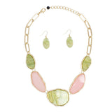 AKA Pink & Green Agate-Look Resin Slice Collar Necklace & Earring Set