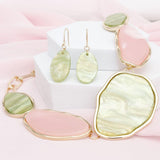 AKA Pink & Green Agate-Look Resin Slice Collar Necklace & Earring Set
