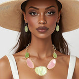 AKA Pink & Green Agate-Look Resin Slice Collar Necklace & Earring Set