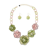 AKA Pink & Green 3D Outlined Flower Collar Necklace & Earring Set