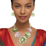 AKA Pink & Green 3D Outlined Flower Collar Necklace & Earring Set