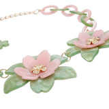 AKA Pink & Green 3D Flower Marbled Link Collar Necklace & Earring Set