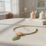 AKA Pink & Green Marbled Resin Pendant Leather Cord Necklace & Earring Set