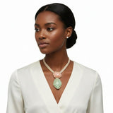AKA Pink & Green Marbled Resin Pendant Leather Cord Necklace & Earring Set