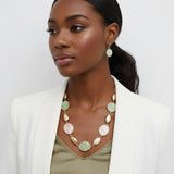 AKA Pink & Green Long Gold Linked Disc Necklace & Earring Set
