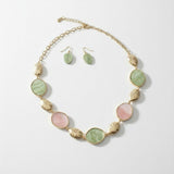 AKA Pink & Green Long Gold Linked Disc Necklace & Earring Set