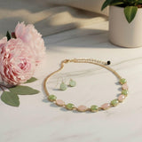 AKA Pink & Green Marbled Bead Linked Gold Chain Necklace & Earring Set