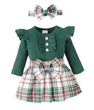 Stylesilove Infant Baby Girls Ribbed Long Sleeve Cotton Bodysuit, Plaid Skirt & Headband 3pcs Christmas Holiday Outfit
