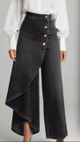 Unique Straight-leg Pants Fashion Large Ruffled Buttons Trousers Women's Faux Jeans Clothing