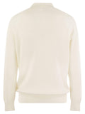 Brunello Cucinelli Men Cotton Rib Knit Polo Shirt With Long Raglan Sleeve