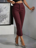 Women's High-Waisted Straight-Leg Pants – Drapey Cropped Fit