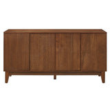 Mid Century Modern TV Stand, 56-Inch Wood Cabinet with Carved Geometric Doors, Walnut