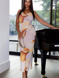 Floral Print Cowl Neck Backless Maxi Dress