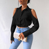 Womens Lapel-button-up Cardigan With A Sophisticated Blouse Design