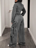 Zip Front Wide Leg Denim Jumpsuit