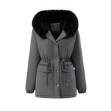 Women's Fleece-lined Mid-length Hooded Cotton Padded Jacket