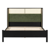 Queen Size Bed Frame with Green Upholstered Headboard