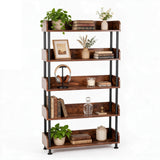 5-Tier Industrial Bookshelf - Open Rustic