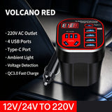 Car Power Inverter 12V 24V To 220V Multi Function Car Charger Converter With USB C QC3.0 Outlet Voltage Display For Truck Vehicle