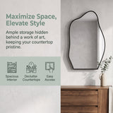 33.5"x22" Irregular Cloud-shaped Surface Mount Mirror Cabinet, Metal Frame Bathroom Medicine Cabinet with Adjustable Glass Shelves, Decorative Storage Mirror for Bathroom Entryway Bedroom, Matte