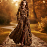 Women's Plus Size Plaid Print Long Sleeve Shirt Dress with Pockets