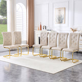 Set of 4 Retro Alligator Skin Dining Chairs, Beige Faux Leather with Crystal Buckles