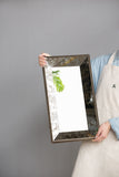 Antique Rectangle Mirror with Floral Accents - Pearl Silver