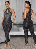 Sparkling Rhinestone Cutout Jumpsuit