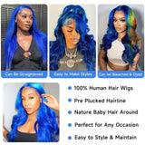 Blue Body Wave Wigs Human Hair 13X4 HD Dark Blue Lace Front Wigs Pre Plucked