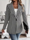 Houndstooth Print Lapel Collar Blazer