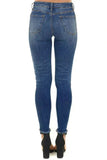 Women's Dark Blue Leopard Print Distressed Washed Skinny Jeans