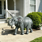20-Inch Tall Resin Elephant Statue with Raised Trunk, Grey