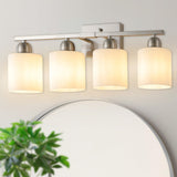 Modern 4-Light Bathroom Fixture with Nickel Finish and Milky