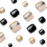 Fashion Black Line Gold Powder Manicure Nails