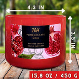 Pomegranate Noir Candle with Strawberry & Vanilla - Large 3 Wick Scented Candles for Home - Refreshing Summer Candles - 15.8 Oz Natural Soy Candles, Aromatherapy Relaxing Candle for Women & Men