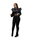 Leather Casual Women's Ruffled Leather Jacket