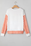 Orange Stripe V Neck Drop Shoulder Patchwork Long Sleeve Top