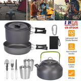 12Pcs Camping Cookware Set Camping Stove Aluminum Pot Pans Kit for Hiking Picnic Outdoor with Cup Fork Spoon Knife