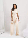 Satin Cowl Neck Top and Pants Set