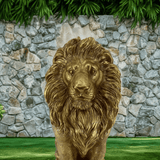 24-Inch Lion Statue, Resin Outdoor Guardian Sculpture, Gold
