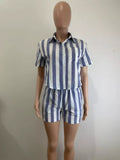 Striped Button Up Top and Shorts Set
